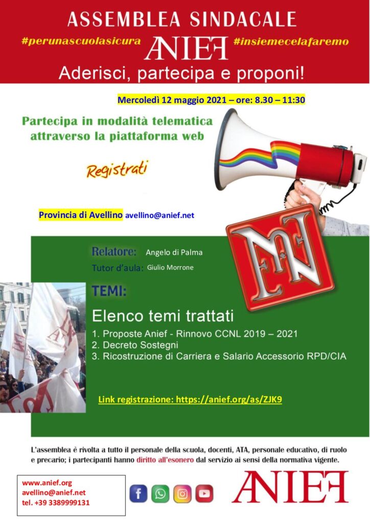 Convocazione assemblea sindacale ANIEF-12 maggio 2021